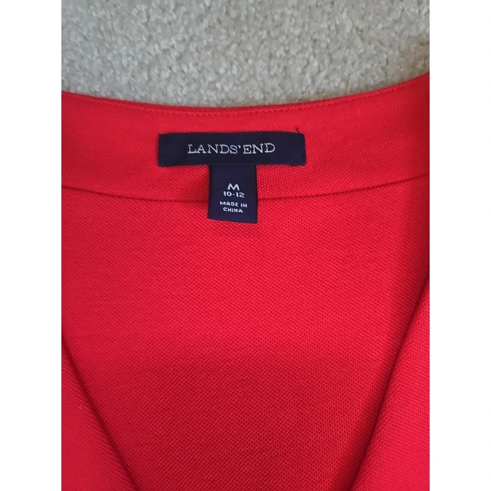 Lands' End Red Orange Maxi Dress Pima Cotton Stretch Surplice Bodice M Side Slit